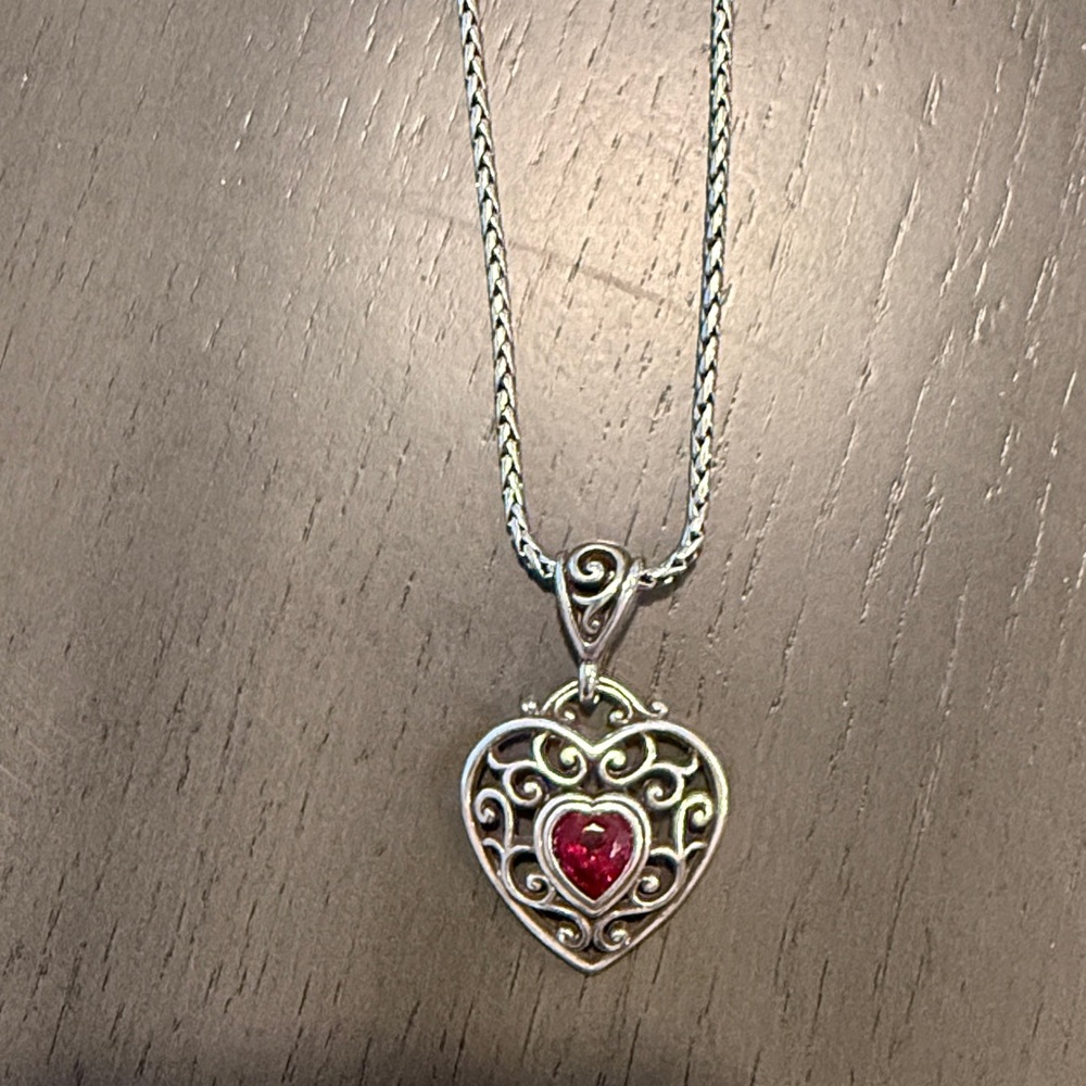Brighton Silver Heart Necklace with Red Heart Accent -nwt